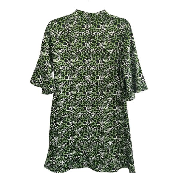 Tyler Boe Mindy Dress Sz M Mock Neck Jacquard Animal Print Flutter Sleeve Green - Picture 3 of 10